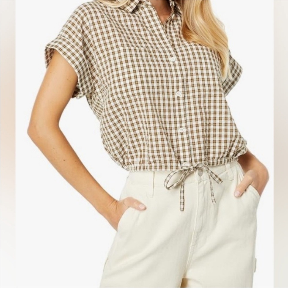Madewell gingham cropped tie, button-down shirt